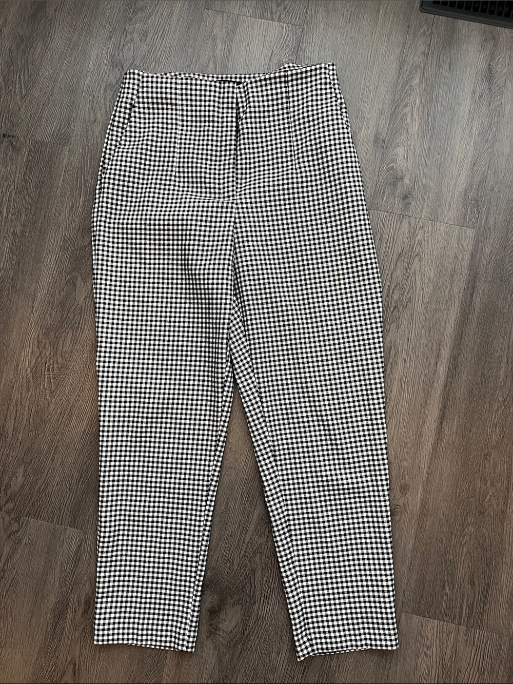 High-Waist Black & White Gingham Woman Pants